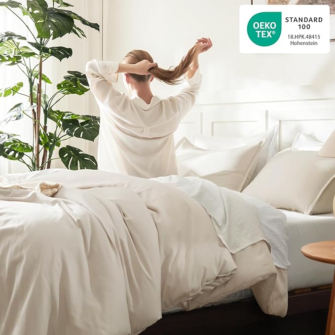 Litanika Oversized King Comforter 128x120 Beige, 3 Pieces Lightweight Solid - Image 4