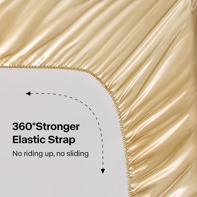 BEDELITE King Size Sheets Set, Luxury Soft Champagne Satin Sheets - Image 4