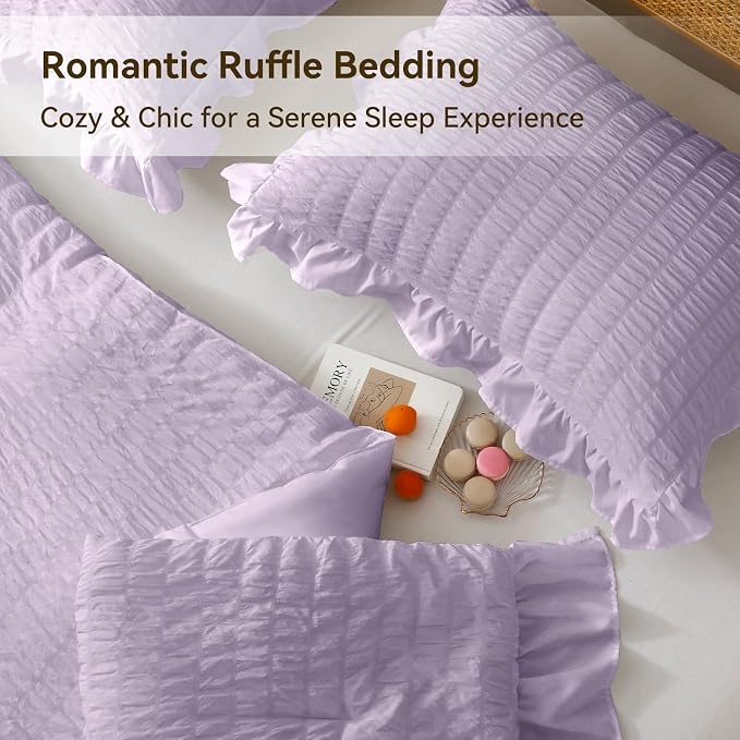 JOLLYVOGUE Lavender Comforter Full Size, 3 Pieces Seersucker Lightweight Full - Image 5