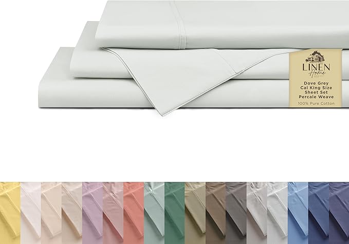Linen Home 100% Cotton Percale Sheets California King Size, Dove Grey, Deep by LINENHOME