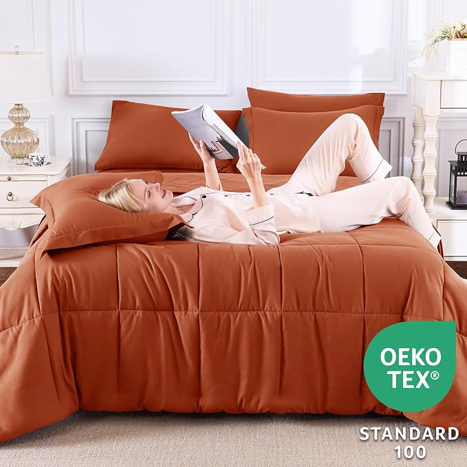 CozyLux King Size Comforter Set Terracotta - Image 3