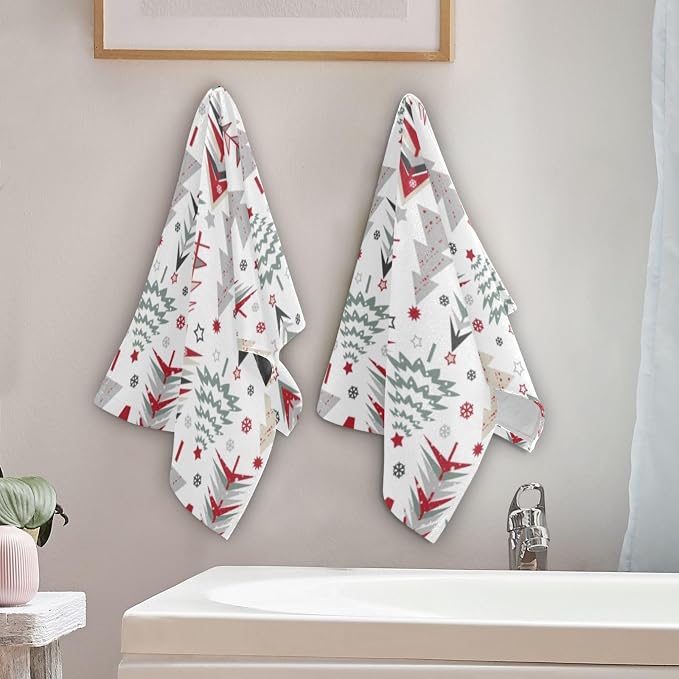 Red Green Grey Christmas Xmas Tree Hand Towels - Image 3
