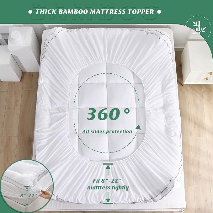 GRT Pillowtop Mattress Topper Twin Size, Rayon from Bamboo Mattress Cover Padded - Image 5