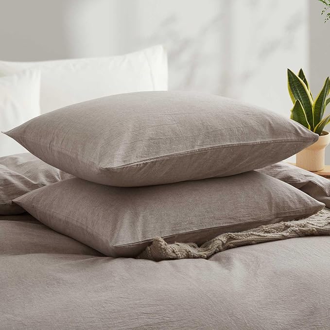 100% Cotton Duvet Cover King Size, Mauve Brown Linen-Like Natural Bedding Set - Image 3
