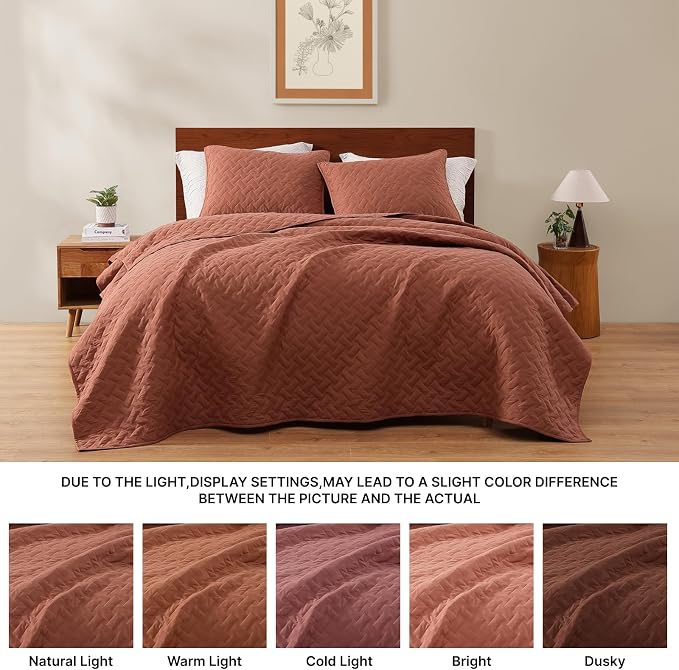 WRENSONGE Queen Quilt-3 Pieces Weave Autumn Leaf Bedspreads Queen Size Quilt - Image 7