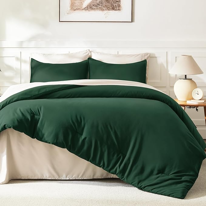 Litanika Dark Emerald Green King Comforter Set, 3 Pieces Solid Forest Bedding - Image 6