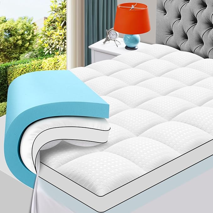 MASVIS Twin Size Dual Layer 4 Inch Memory Foam Mattress Topper, 2 Inch Gel by MASVIS