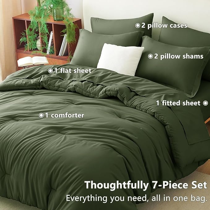 CozyLux Full Size Comforter Sets Olive Green, 7 Pieces Bed in a Bag Full - Image 6