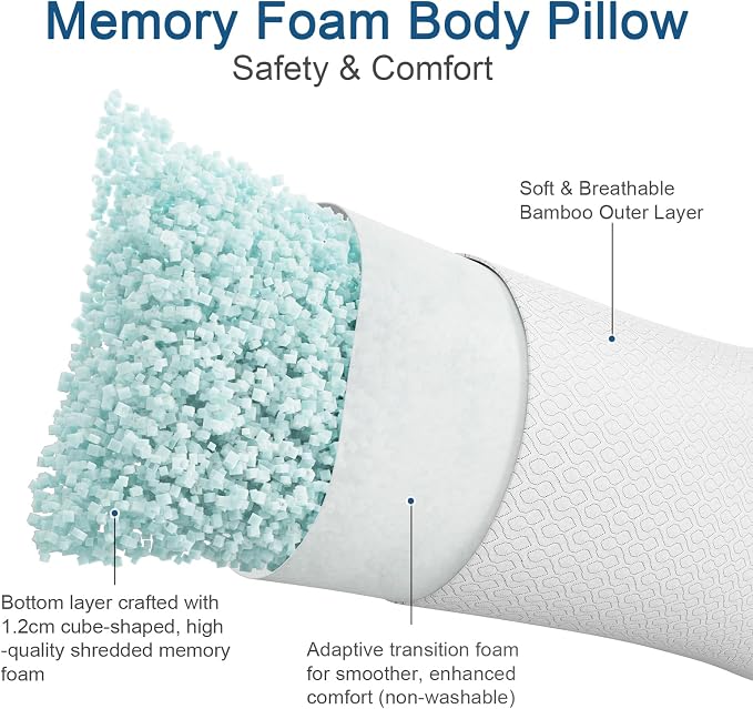 Rainmr Extra Long Body Pillow Memory Foam 180x50cm – Firm King Size Body Pillows - Image 3