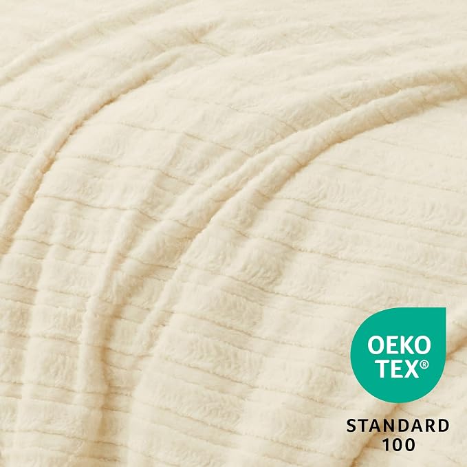 BEDELITE Fleece Queen Comforter Set -Super Soft & Warm Fluffy Cream White Faux - Image 5