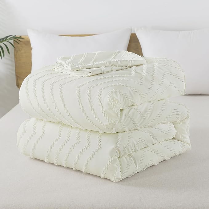 Andency Ivory Oversized Super King Comforter Set, Boho Soft Warm Tufted Neutral - Image 7