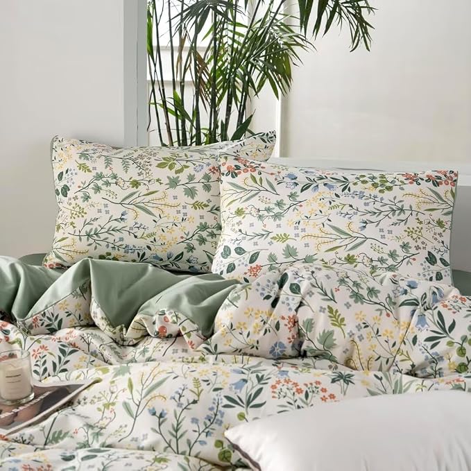 MKXI Queen Size Wildflower Duvet Cover Set Sage Green Spring Floral Bedding Set - Image 5