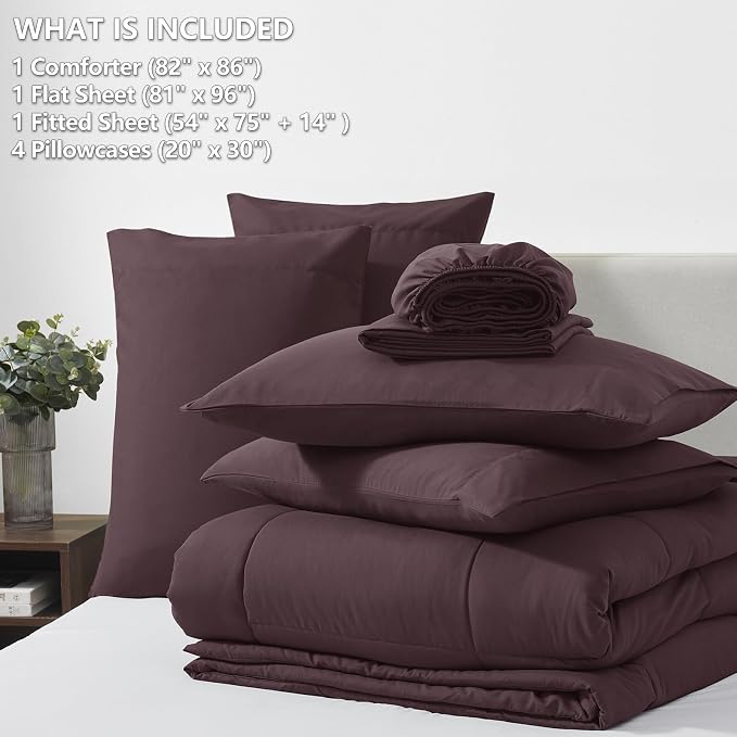 CozyLux Full Size Comforter Set Cocoa Powder, 7 Pieces Bed in a Bag, All Season - Image 6