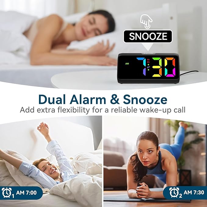 Netzu Loud Alarm Clock for Heavy Sleepers, RGB Alarm Clocks for Bedrooms - Image 4