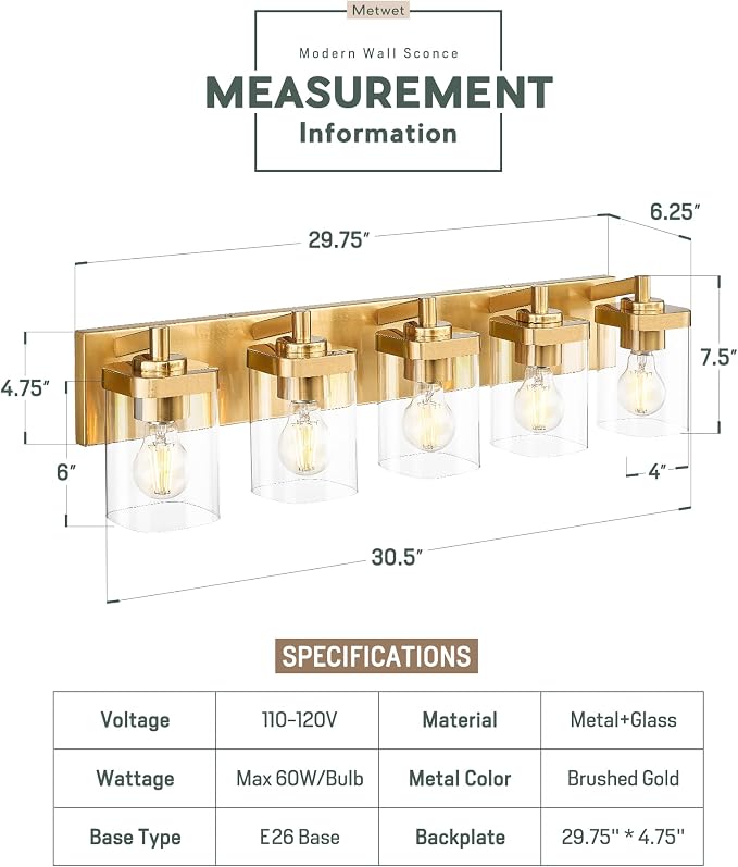 Bathroom Light Fixtures, 5-Light Modern Wall Sconces - Image 2