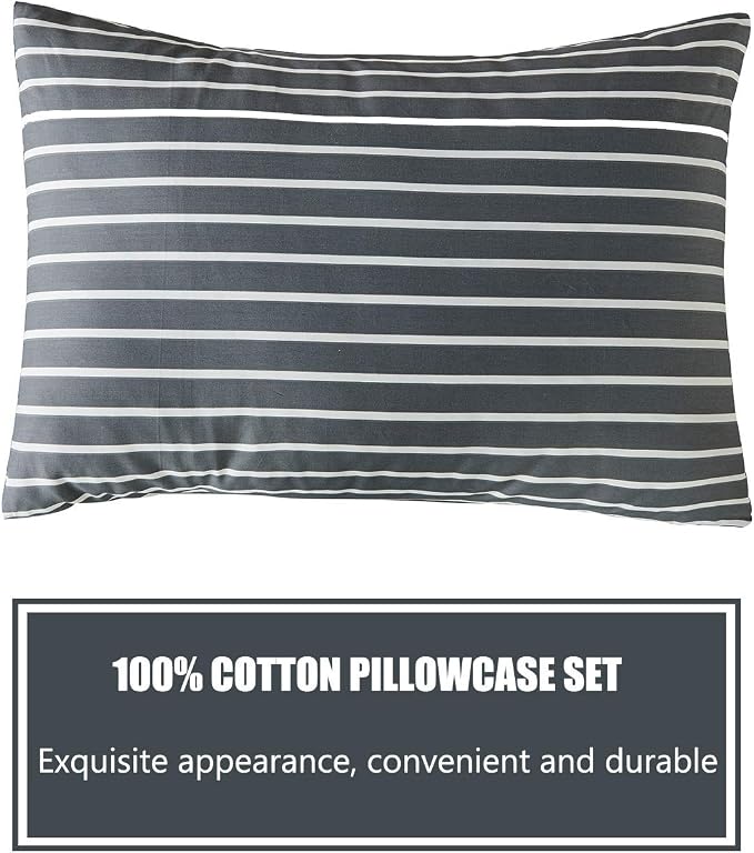 JELLYMONI 100% Natural Cotton 3pcs Striped Duvet Cover Sets, Dark Grey Duvet - Image 9
