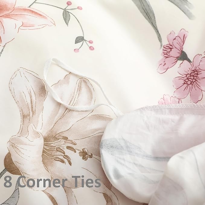 OAITE Duvet Cover Set Twin Size Floral Pattern 600 Thread Count Ultra Soft 100% - Image 7