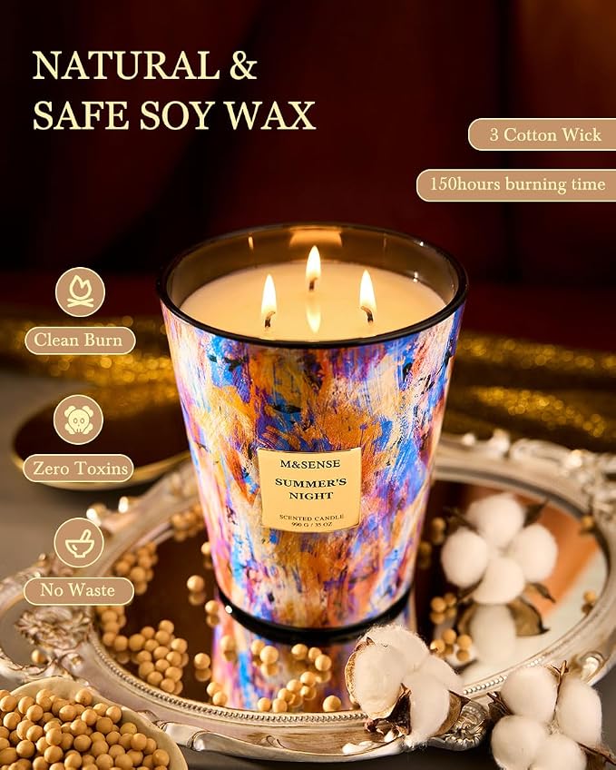 M&SENSE Summer Night Scented Soy Large Candle, 3-Wick 35oz 150 Hours Non-Toxic - Image 4
