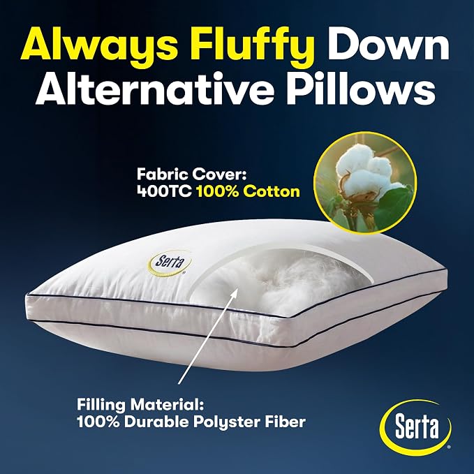 Serta Hotel Collection Bed Pillows Queen/Standard Size Set of 2, 400 Thread - Image 7