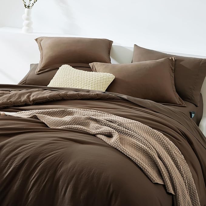 WRENSONGE King Size Comforter Set- 7 Pieces Soft Chocolate Brown Bed in a Bag - Image 4