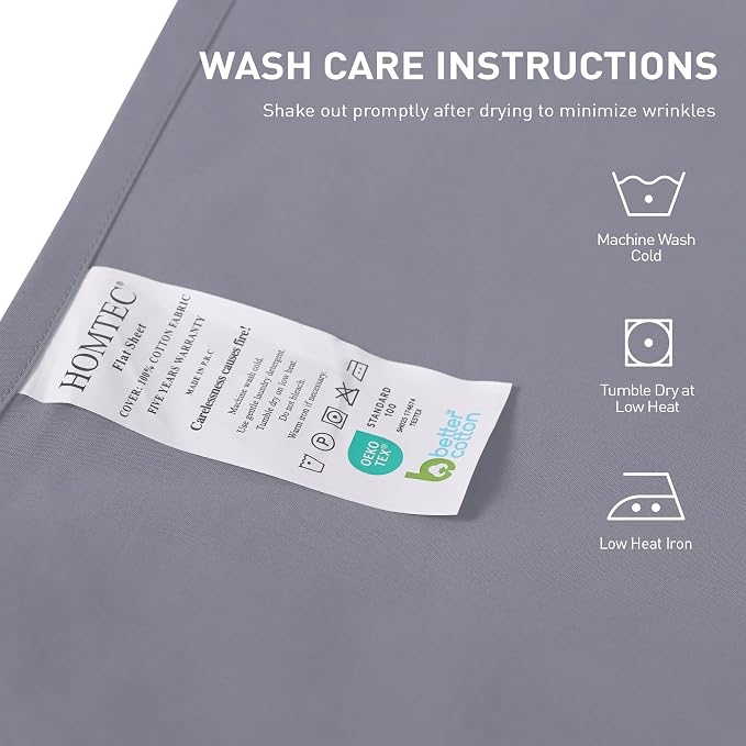 Full Size Flat Sheet 4 Pack, 100% Cotton Percale Flat Bed Sheet, Breathable & - Image 4