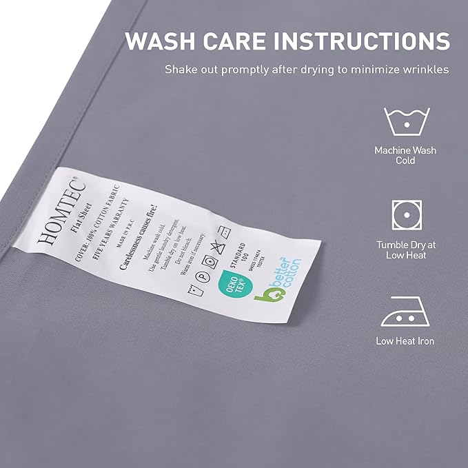 Full Size Flat Sheet 2 Pack, 100% Cotton Percale Flat Bed Sheet, Breathable & - Image 4