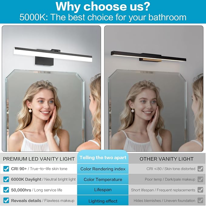 SOLFART 23.6 inch Black Bathroom Light Fixture 5 Color Temperature Dimmable LED - Image 7