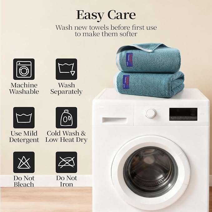 REDKISS 100% Cotton 2 Pack Luxury Bath Towels 27 x 54 Inches, Oversized Bath - Image 9