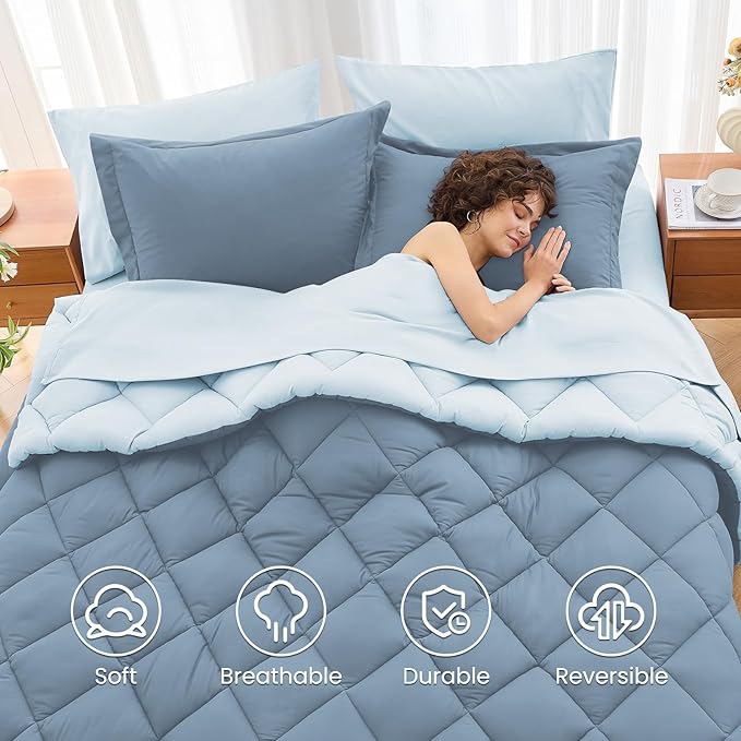 MUXHOMO 7 Pieces Queen Comforter Set, Reversible Bed in a Bag Queen Size - Image 6