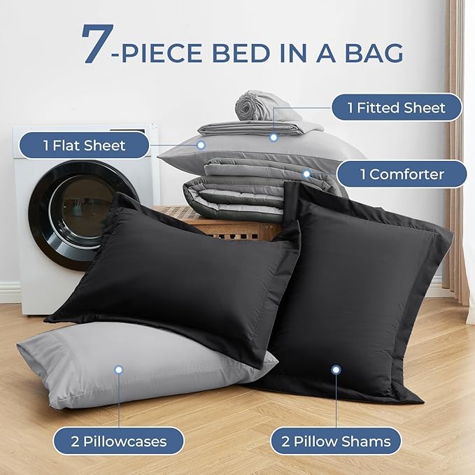 Sasttie King Size Comforter Set, 7 Pieces Bed in a Bag King, Complete Bedding - Image 3
