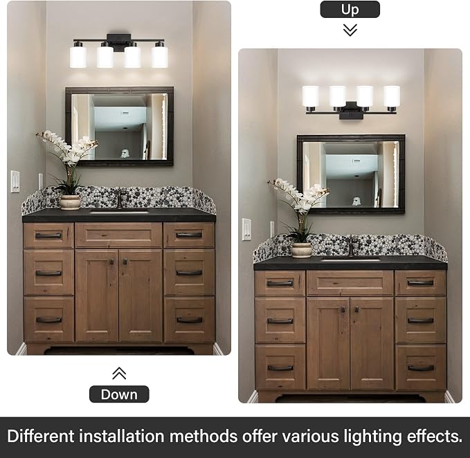 FonmYim Black Bathroom Light Fixtures, 4-Light Modern Vanity Light Over Mirror - Image 5