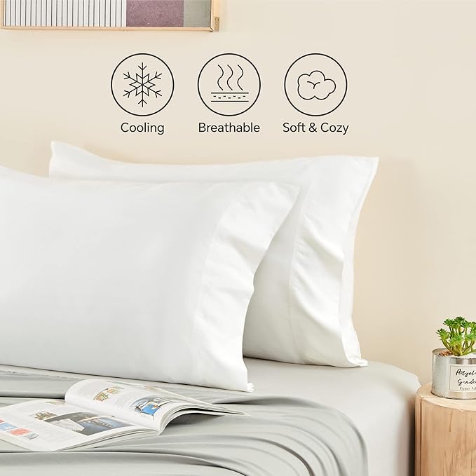 BEDELITE White Pillow Cases Queen Size Set of 2, Rayon Derived from - Image 4