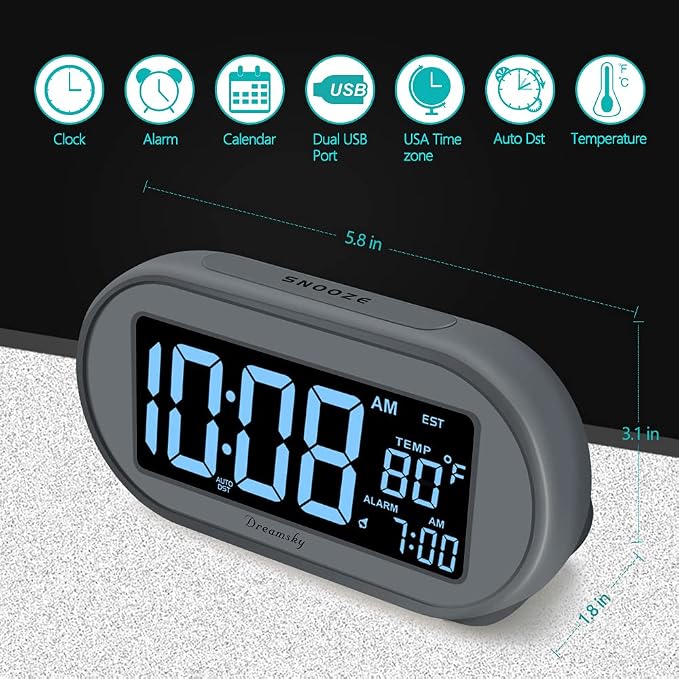 DreamSky Alarm Clocks for Bedrooms, Auto Set Digital Desk Clock for Bedside - Image 7