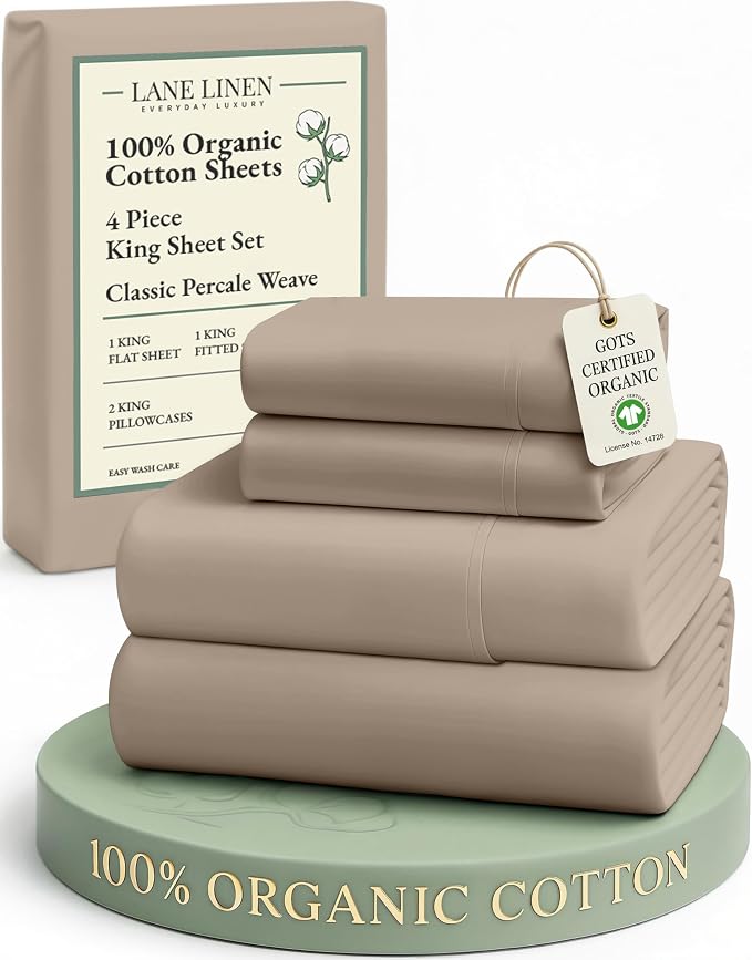 LANE LINEN 100% Organic Cotton Sheets Set, Long- Staple Percale Weave Ultra by LaneLinen