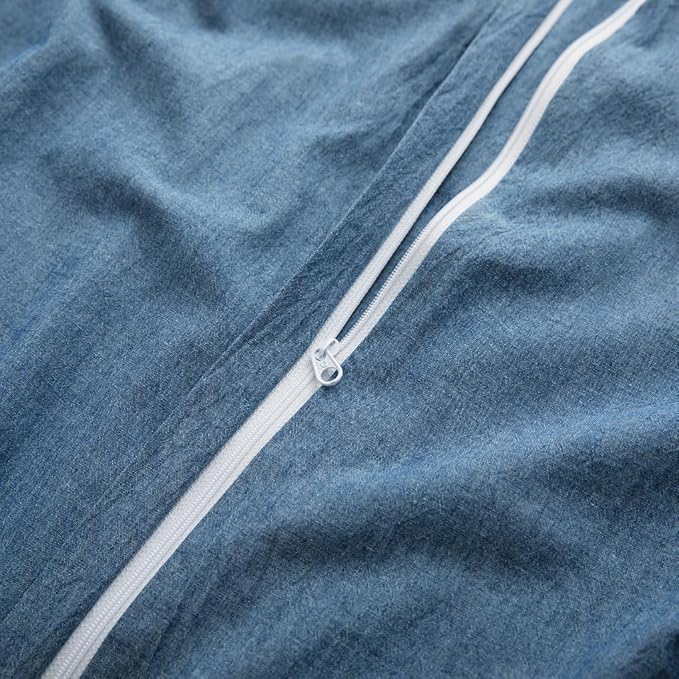 Blue Duvet Cover Full Size, 100% Washed Cotton Linen Like Bedding Set - Image 5