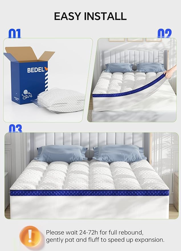 BEDELITE Twin XL Mattress Topper 3 Inch Thick Mattress Pad, Plush Pillow Top - Image 6