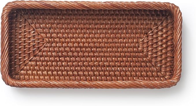 Rattan Bathroom Vanity Trays Toilet Tank Baskets Long Narrow Hand Towel Storage - Image 4