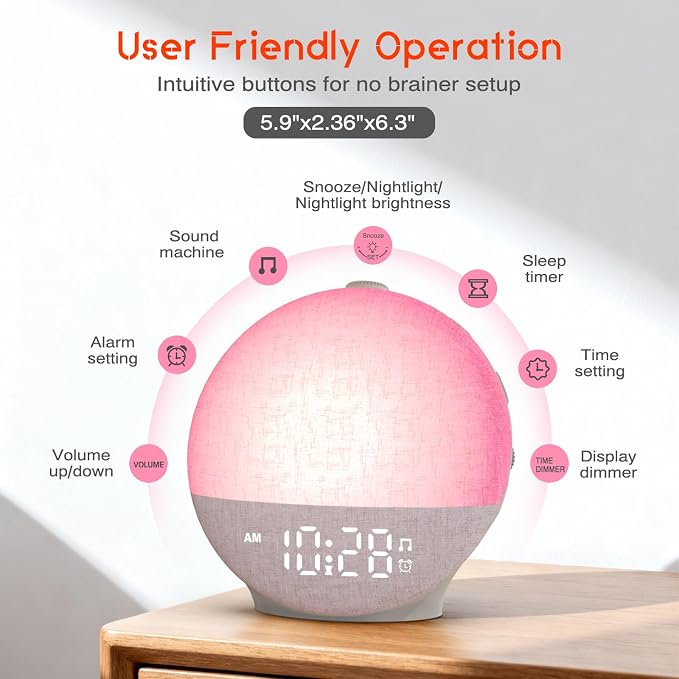 Sunrise Alarm Clock White Noise Machine, Sunset Simulation, 30 Soothing Sounds - Image 7
