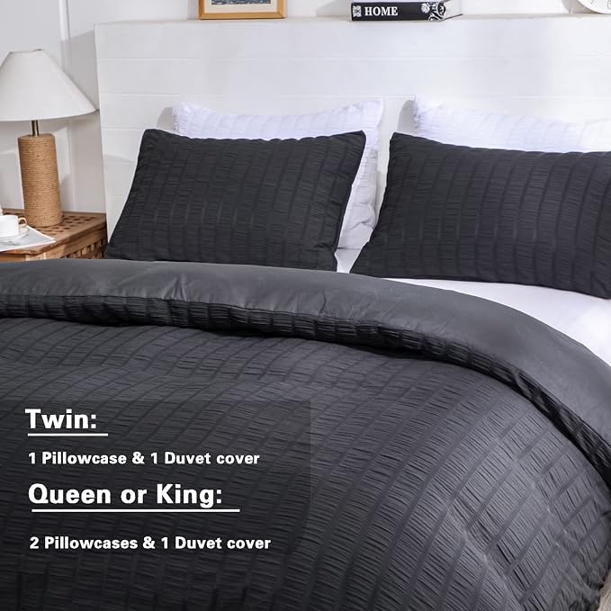 AveLom Seersucker Duvet Cover Set King Size, 3 Pieces, Textured Duvet Cover - Image 6