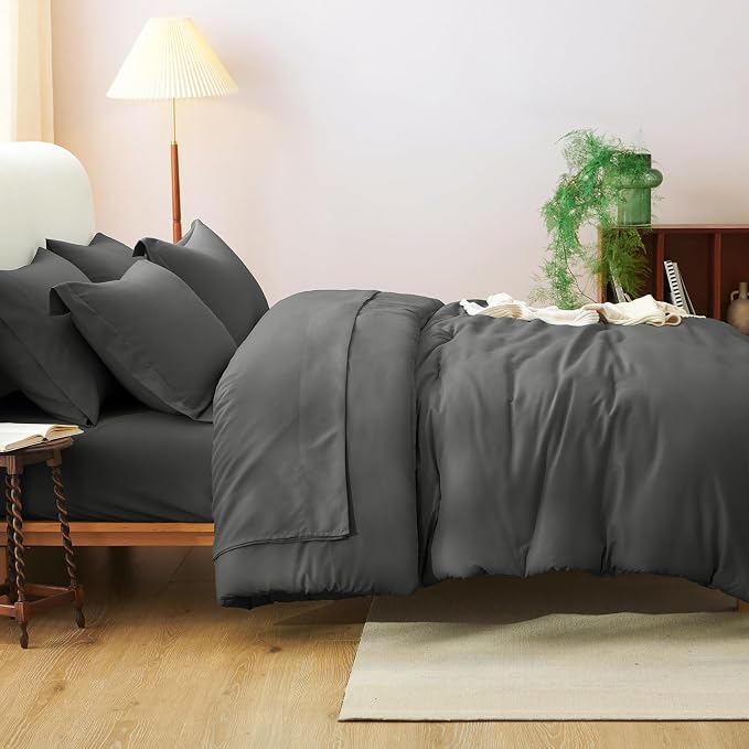 CozyLux Twin Comforter Set Dark Grey, 5 Pieces Bed in a Bag Twin Comforter Set - Image 6