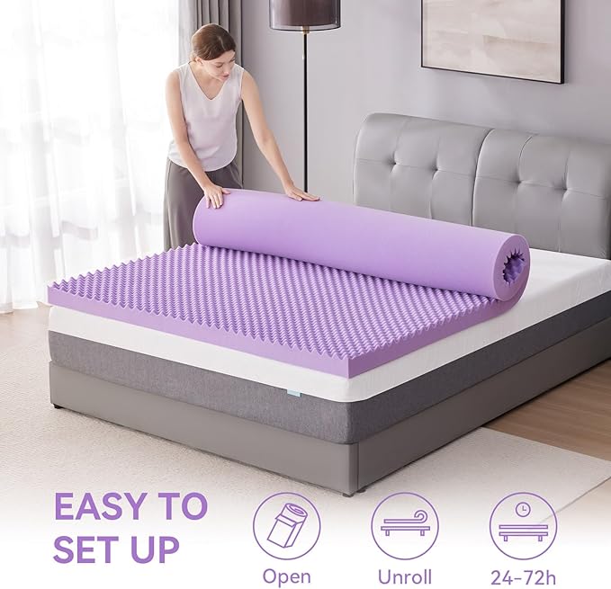 SINWEEK 1.5 Inch Egg Crate Memory Foam Mattress Topper Queen Size, Soft - Image 6