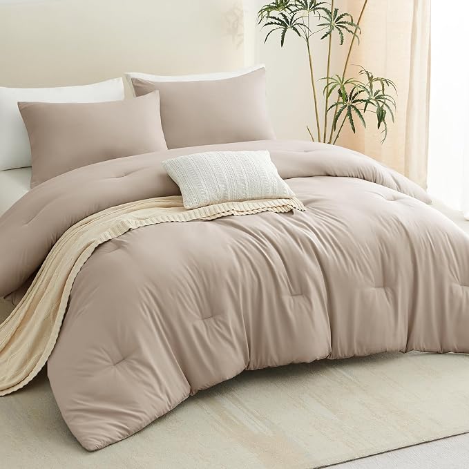 CozyLux King Size Comforter Set Wheat, 3 Pieces Solid Comforters King Size - Image 8