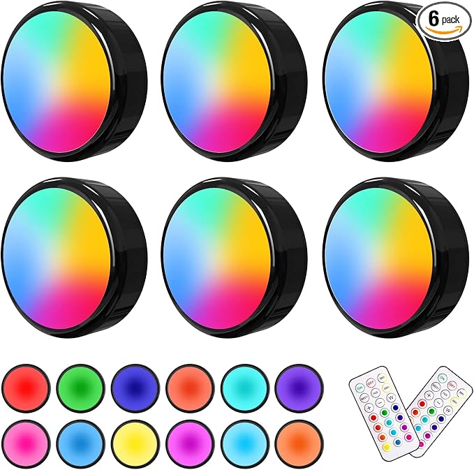 ILYXY LED Puck Lights with Remote, 6 Pack Under Cabinet Lighting, Battery by ILYXY