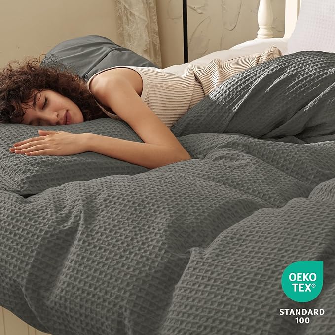 PHF Waffle Weave Duvet Cover Set Twin/Twin XL Size, No Snagging Ultra Soft - Image 2