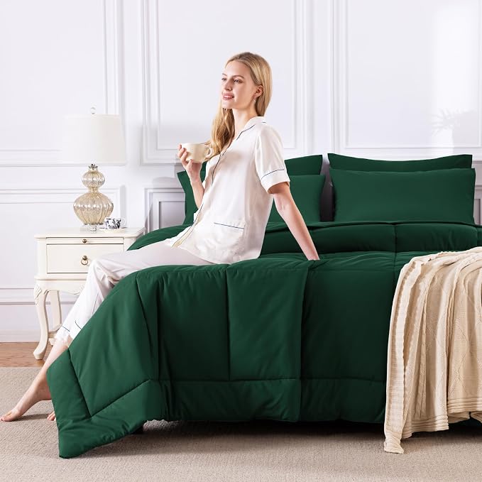 CozyLux Oversized Queen Comforter Sets Emerald Green, 7 Pieces Bed in a Bag - Image 7