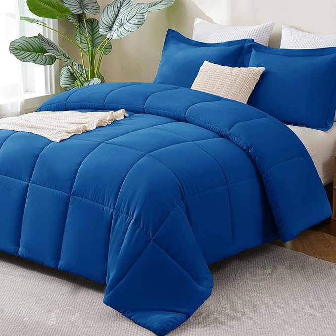 CozyLux Oversized King Comforter Set, 3 Pieces Classic Blue 120x98 Box Stitched by CozyLux