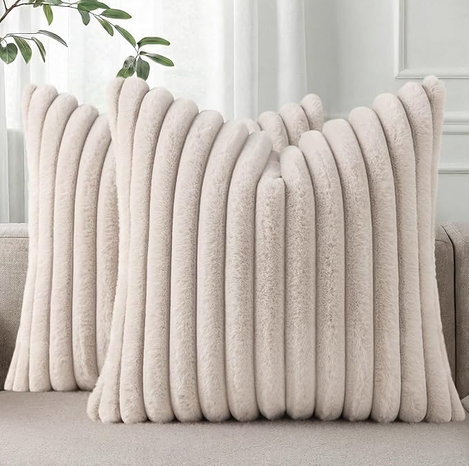Pallene Faux Fur Plush Throw Pillow Covers 16x16 Set of 2, Luxury Soft Fluffy by PALLENE