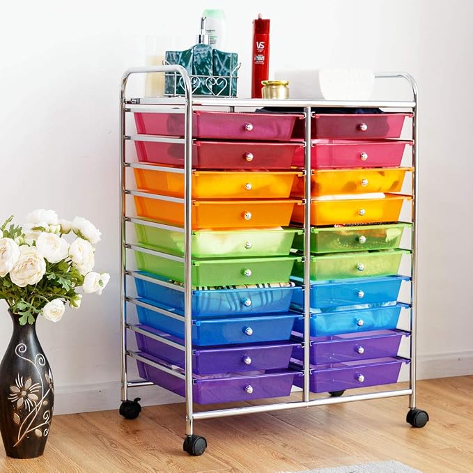 Giantex 20 Drawer Rolling Storage Cart Tools Scrapbook Paper Office School - Image 4
