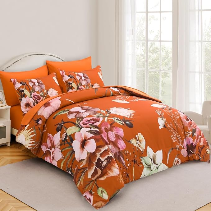 Luxudecor Terracotta Floral Comforter Set King Size 7 Piece, Flower Bed in a Bag - Image 2