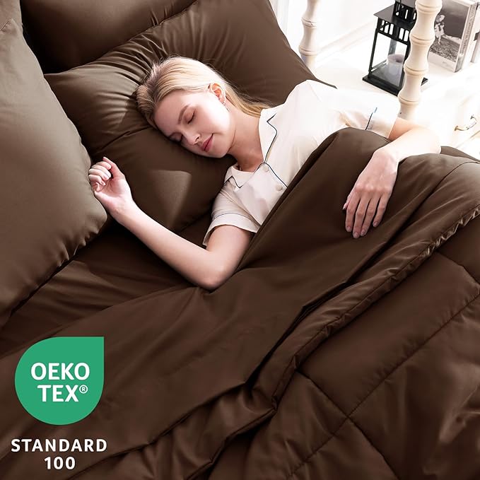 CozyLux King Size Comforter Set Brown, 7 Pieces Bed in a Bag, All Season - Image 3